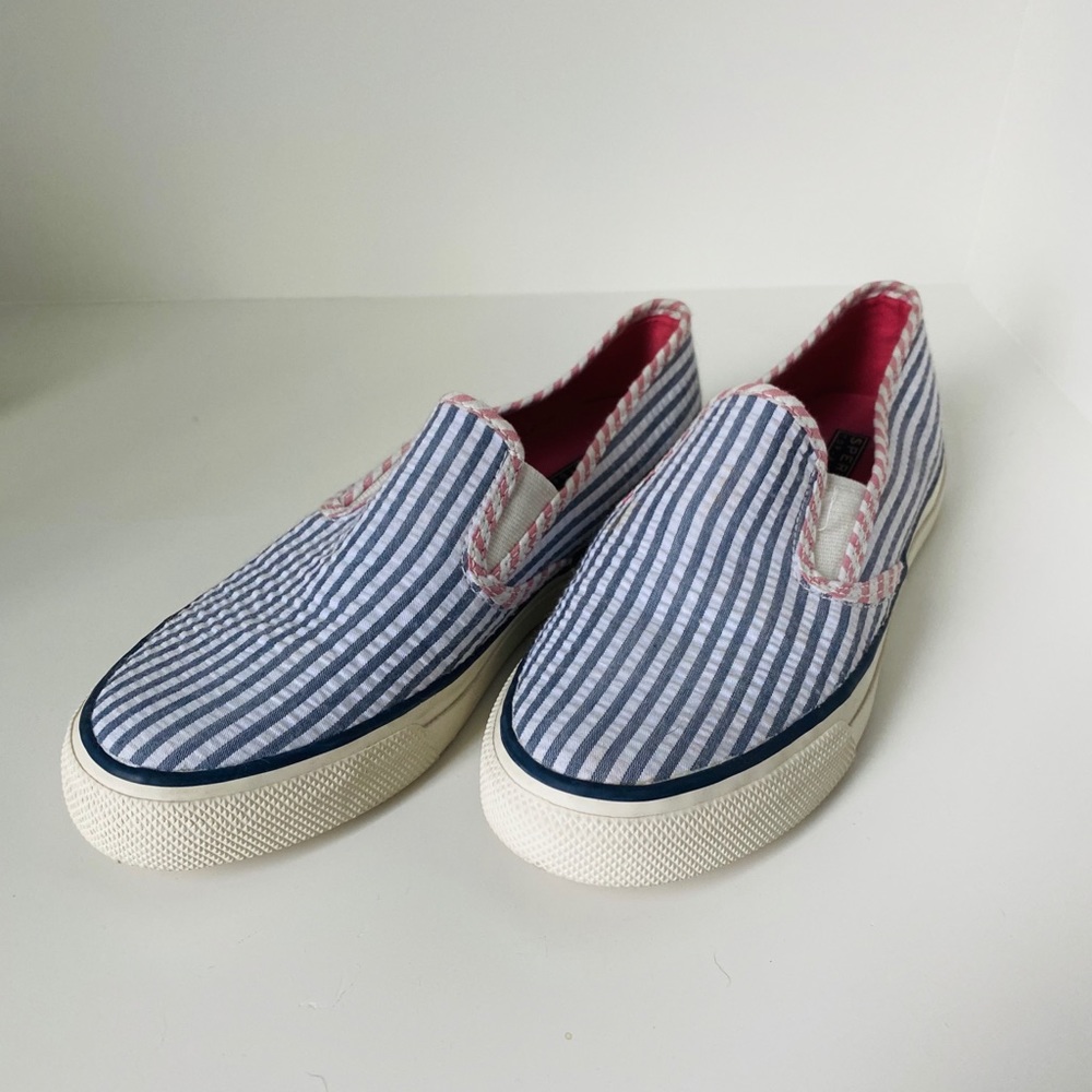 Sperry seersucker slip on sneakers